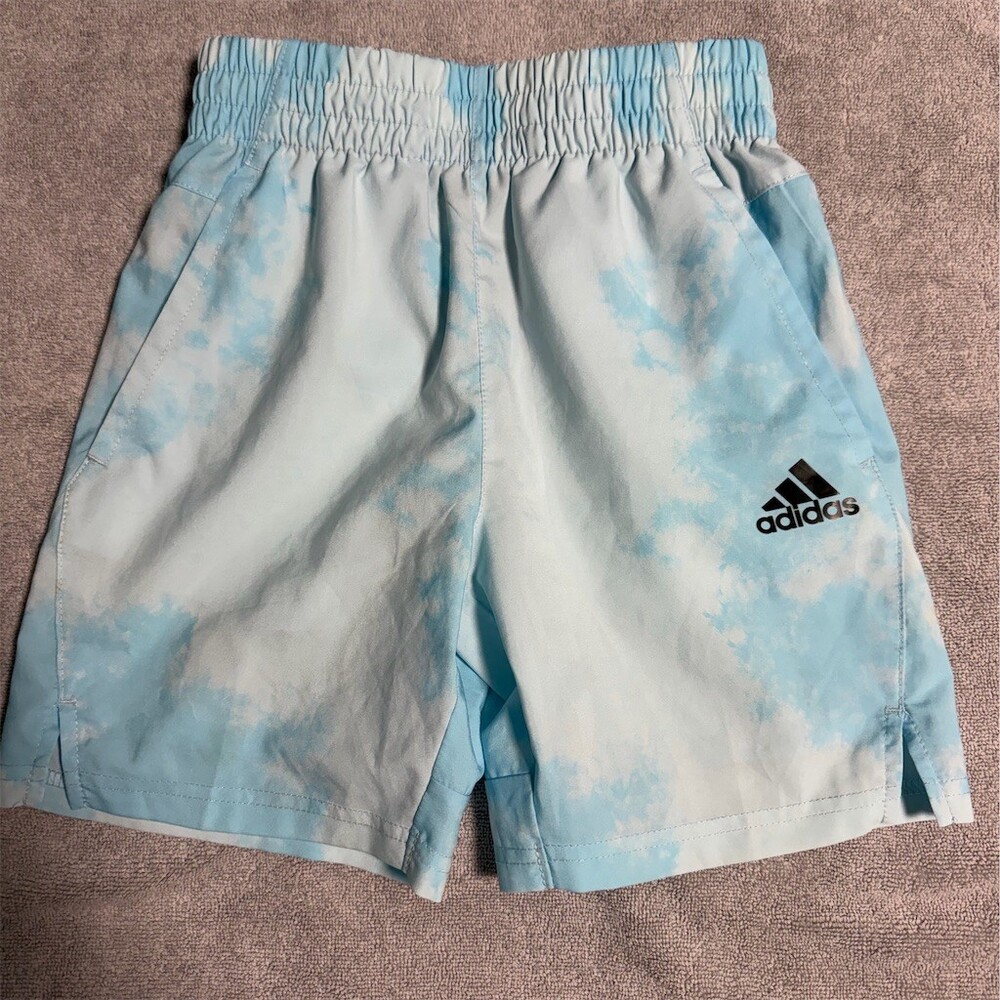 Adidas AEROREADY Boys Athletic Shorts Blue Tie-Dye Drawstring Size 7